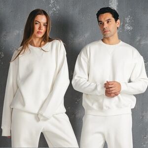 Zara White Soft Cotton Blend Crewneck Sweatshirt Unisex